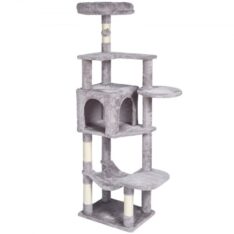 Világosszürke Macskafa Sisal Karcolóoszloppal Többszintes 1540 mm